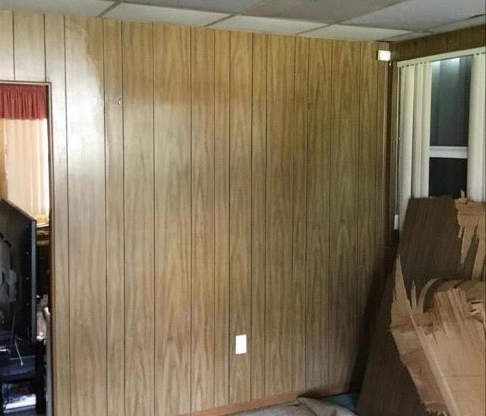 Brown paneling soaked from water damage. 
