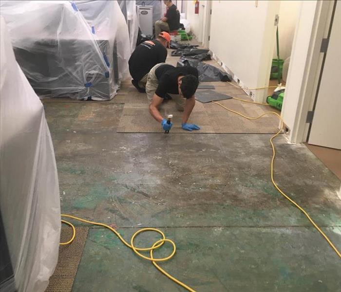 Floor being ripped out of a room. 