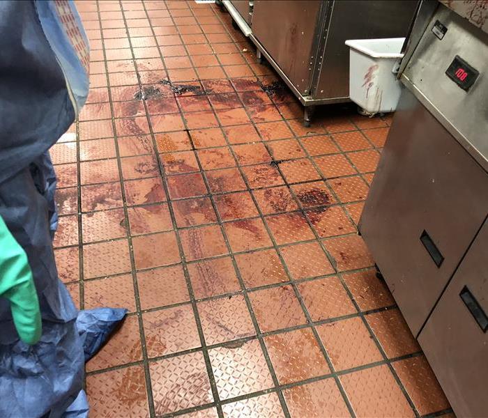 restaurant dinning area with blood on the floor. 